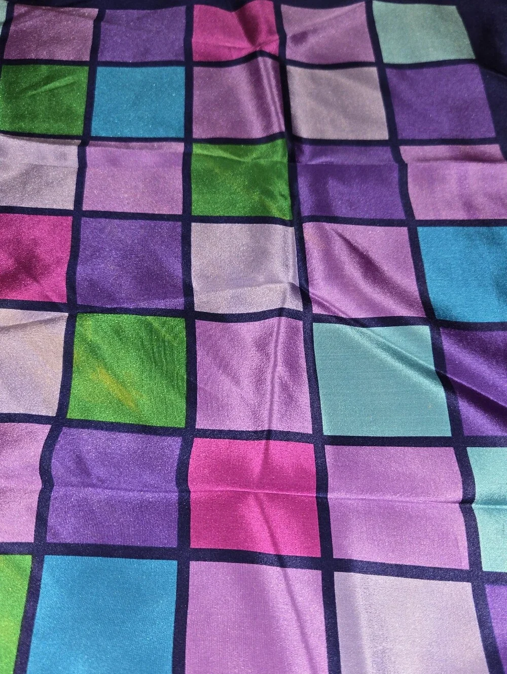 Vintage Silk Bill Blass Geometric 30x30 Scarf  Some Variation In Green Squares
